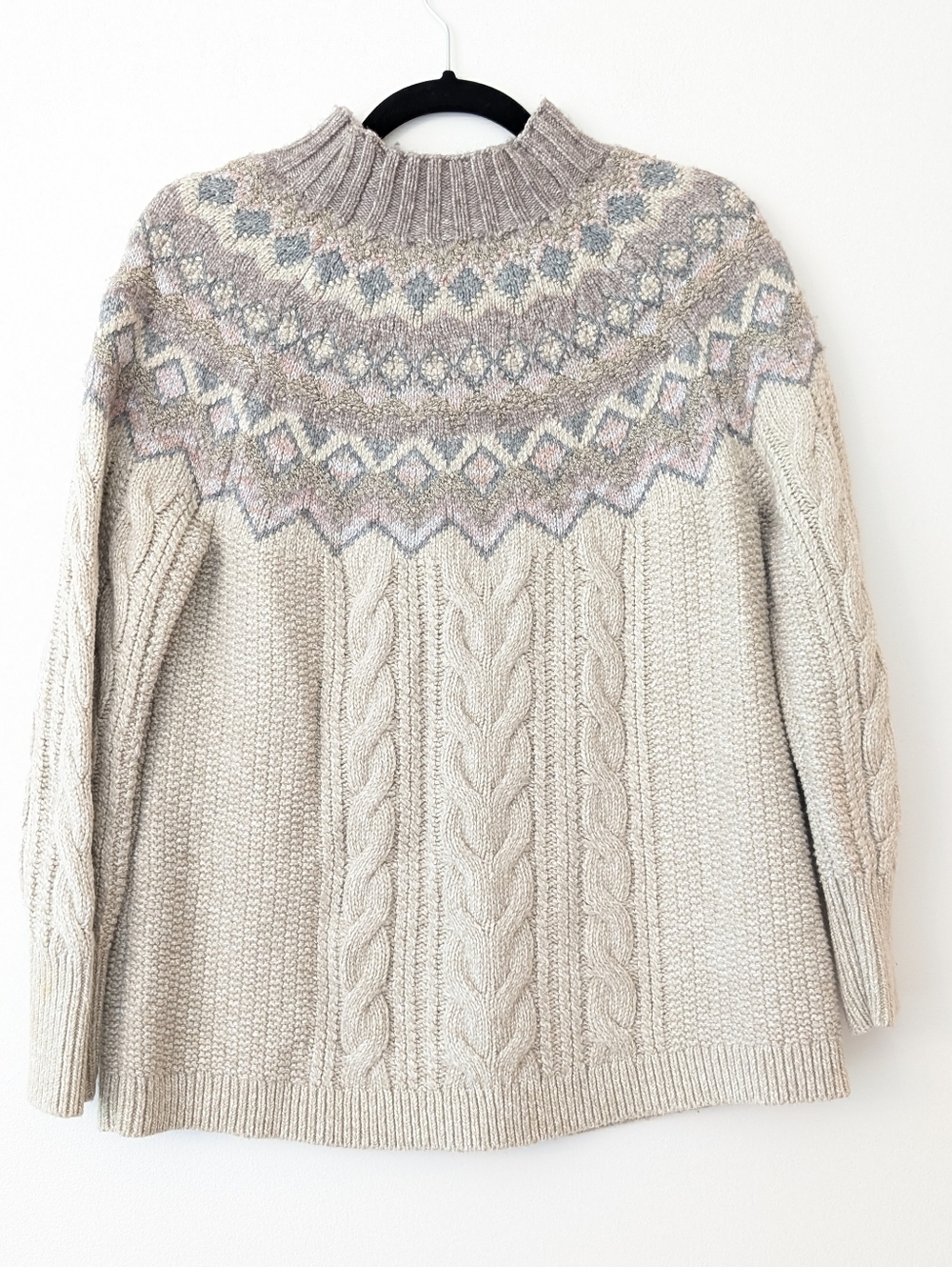 Chico's Wool blend fair isle sweater in oatmeal color
